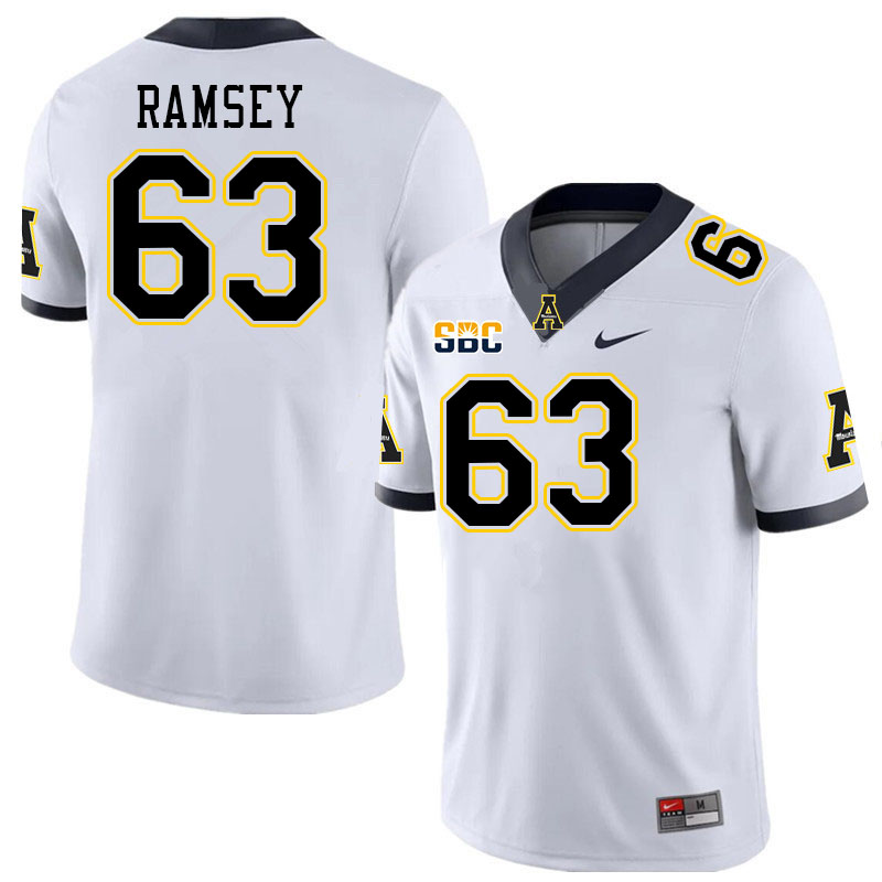 Men #63 Jayden Ramsey Appalachian State Mountaineers College Football Jerseys Stitched Sale-White